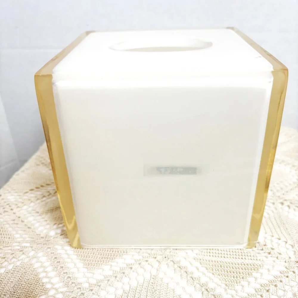 * Hotel Collection Square Cream  Acryllic Lucite Tissue Box 80’s – 90’s Vintage